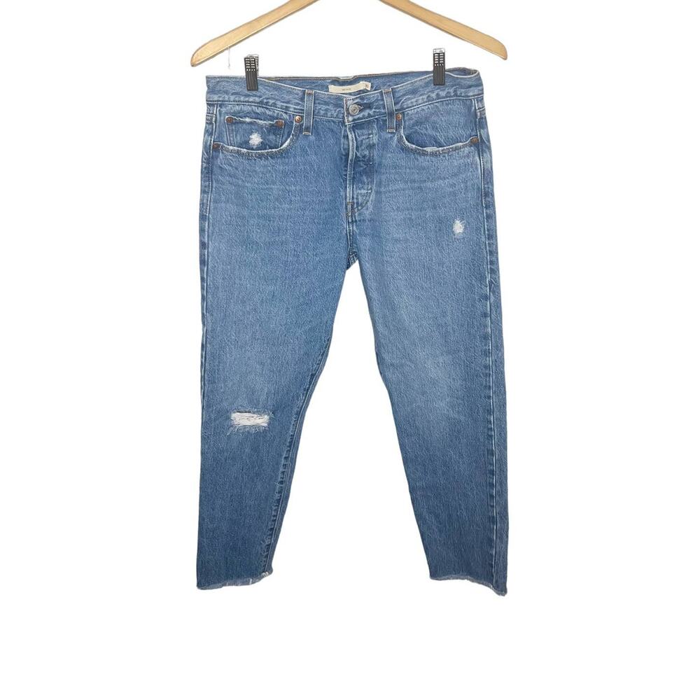 LEVI'S PREMIUM DENIM Women's 30 Wedgie Icon Ankle Jeans Distressed Denim Blue - Picture 2 of 16